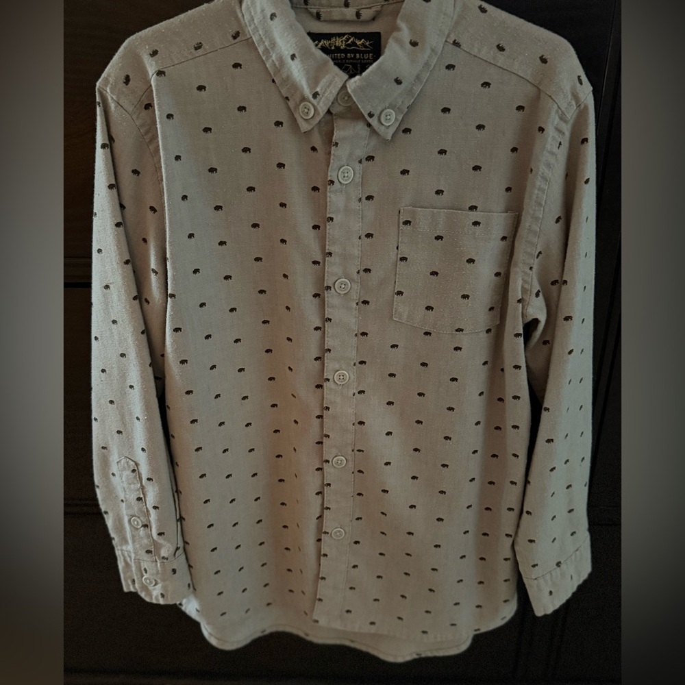 United By Blue Boy’s Tan Button-Down Bison Print Shirt
